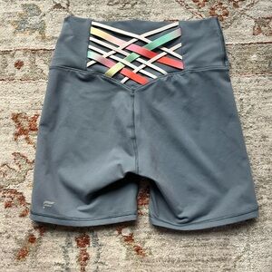 Fabletics Bike Shorts Women’s Size S Gray with Multicolor Pattern on Back